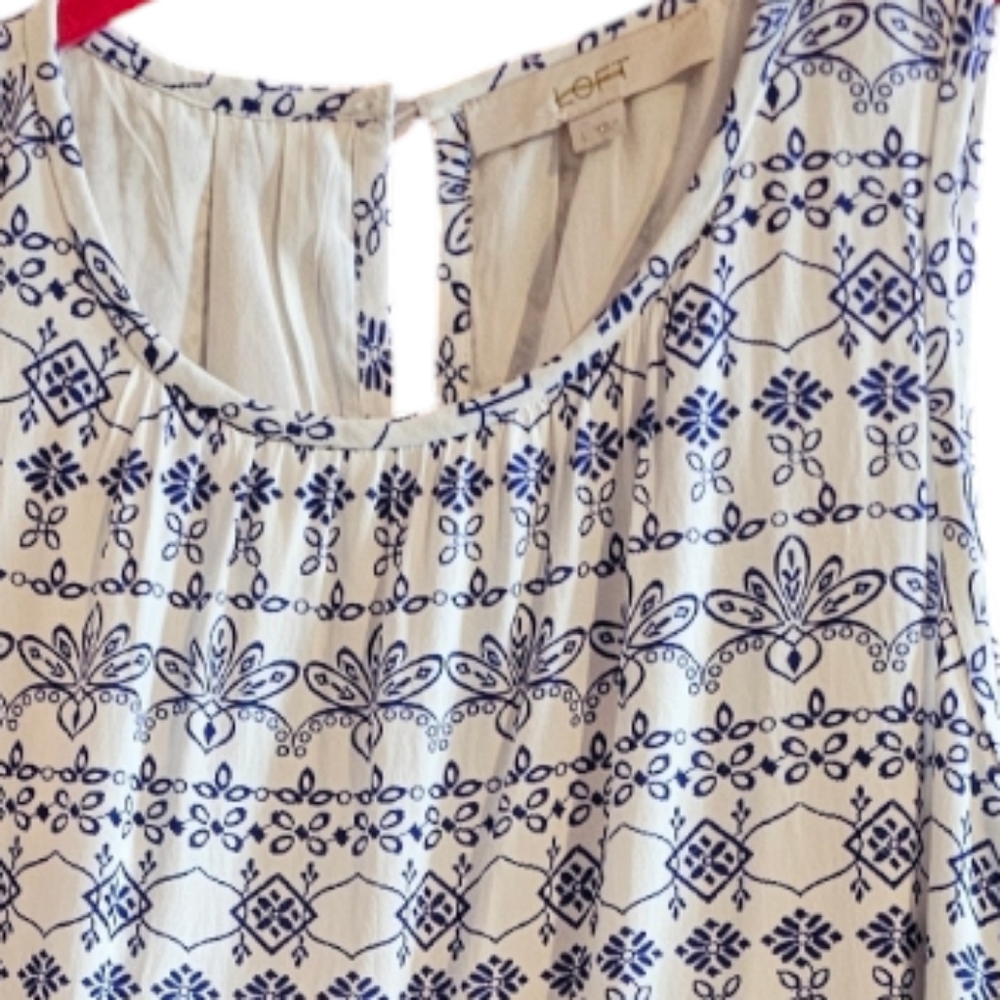 LOFT Blue and White Lined Dress Size Large - Picture 6 of 6